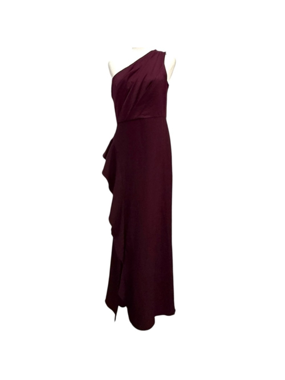 Adrianna Papell One Shoulder Burgundy Gown Ruffle Formal Dress Size 10 NWT - Picture 2 of 9